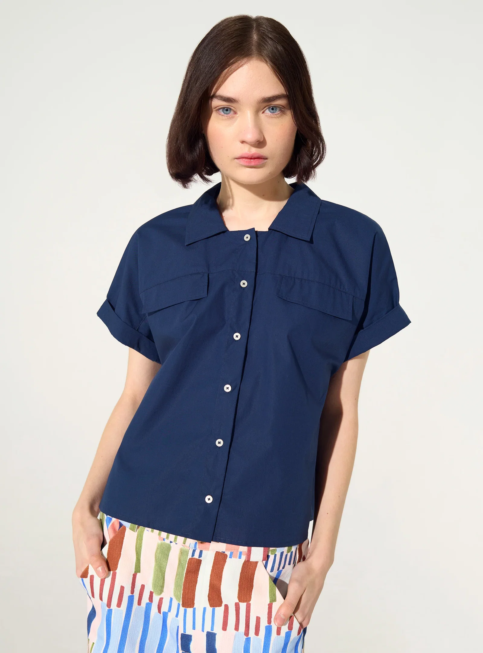 Image of Chemise oversize en coton biologique bleu