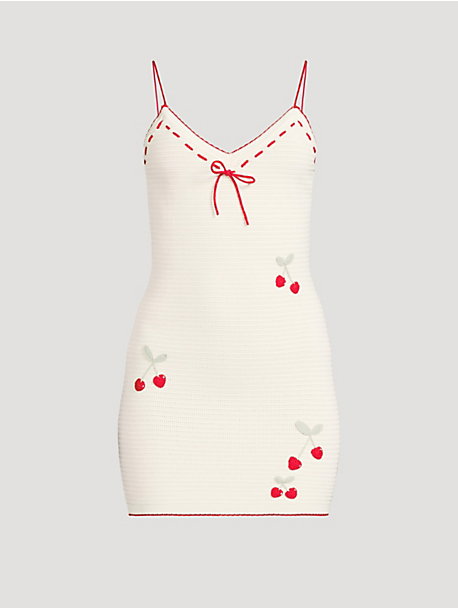 Yelena Cherry-Embroidered Knit Mini Dress