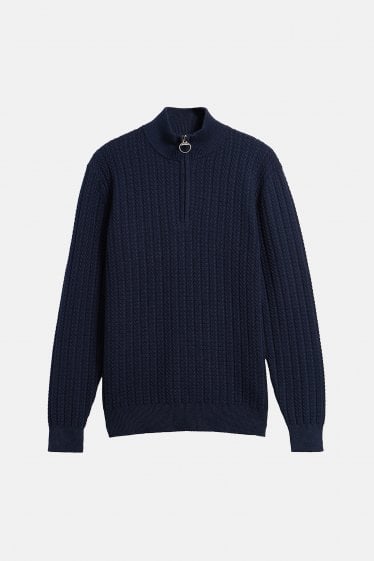 HERRINGBONE KNITTED HALFZIP SWEATER