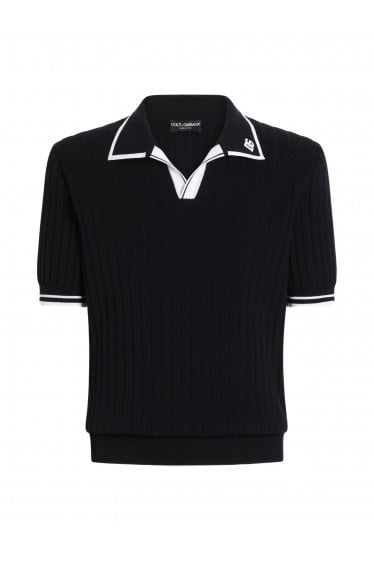 Knitted Trim Polo Navy