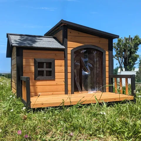 Niche à chien Border Collie avec toit shingle ouvrant et terrasse Taille L