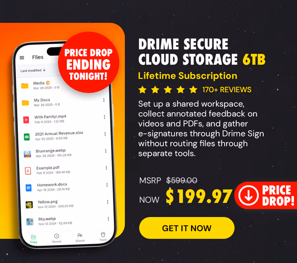 Drime Secure Cloud Storage: Lifetime Subscription (Advanced Plan/6TB)