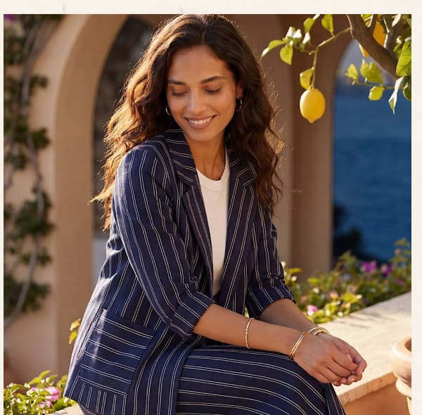 Stripe Ruched Sleeve Jacket