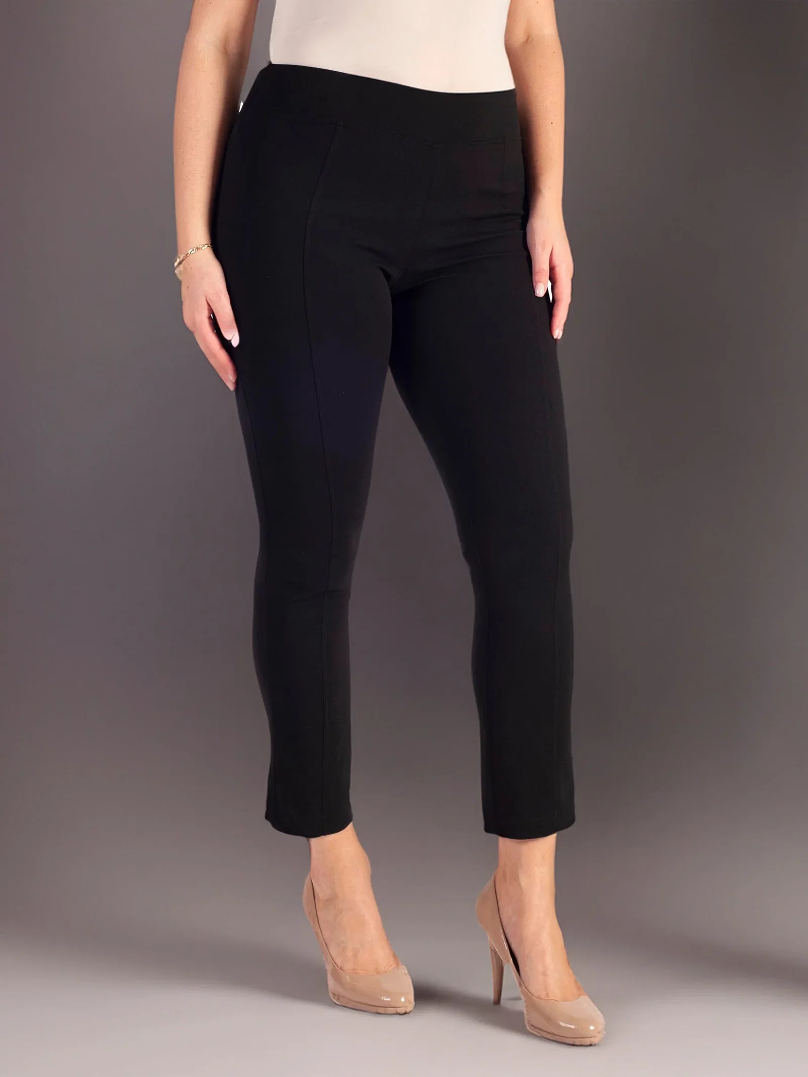 Image of Black Pull On Scuba Crepe Slimline Trouser with Back Pockets
