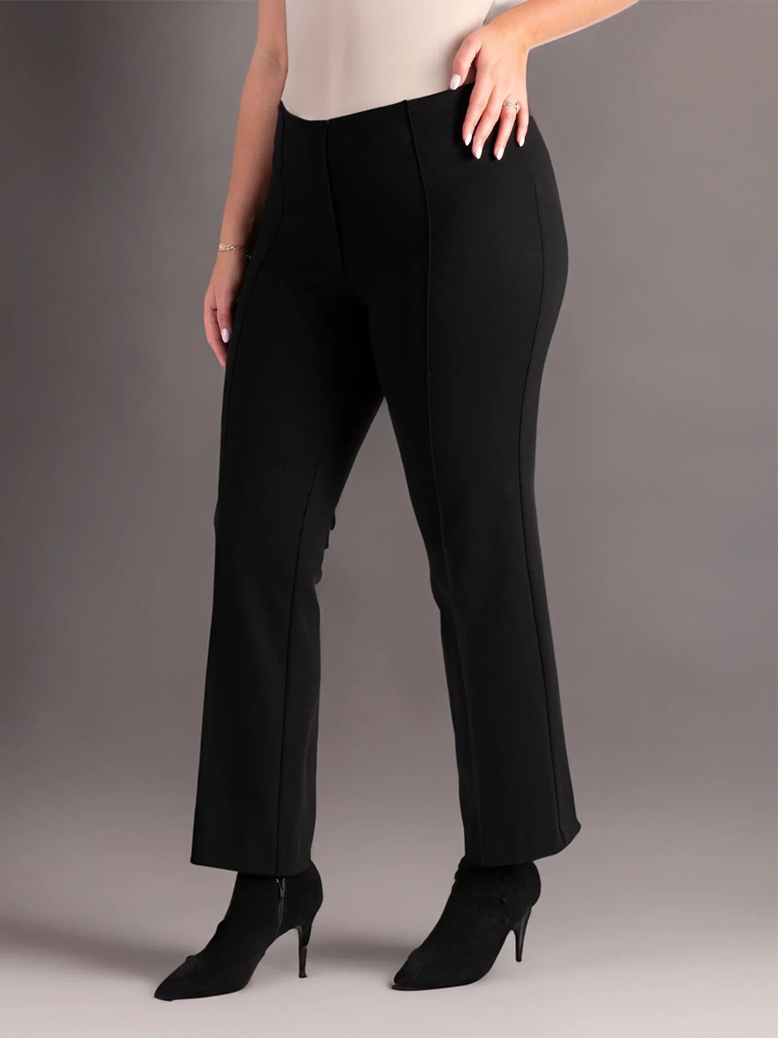 Image of A Black Pull On Scuba Crepe Straight Leg Trouser with Pintuck Detail