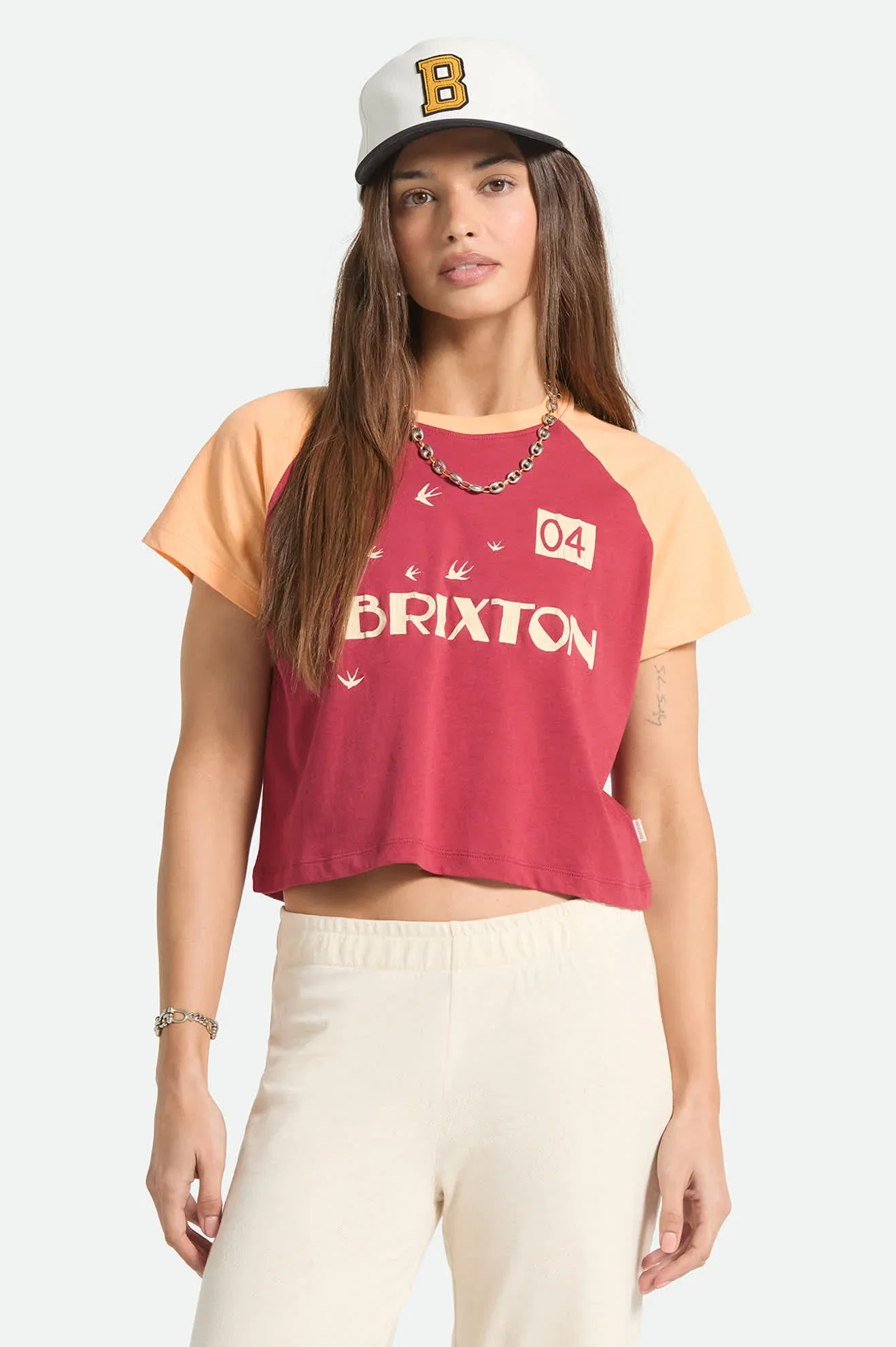 Image of Swallow Sky Cropped Raglan - Robust Red/Peach Cobbler