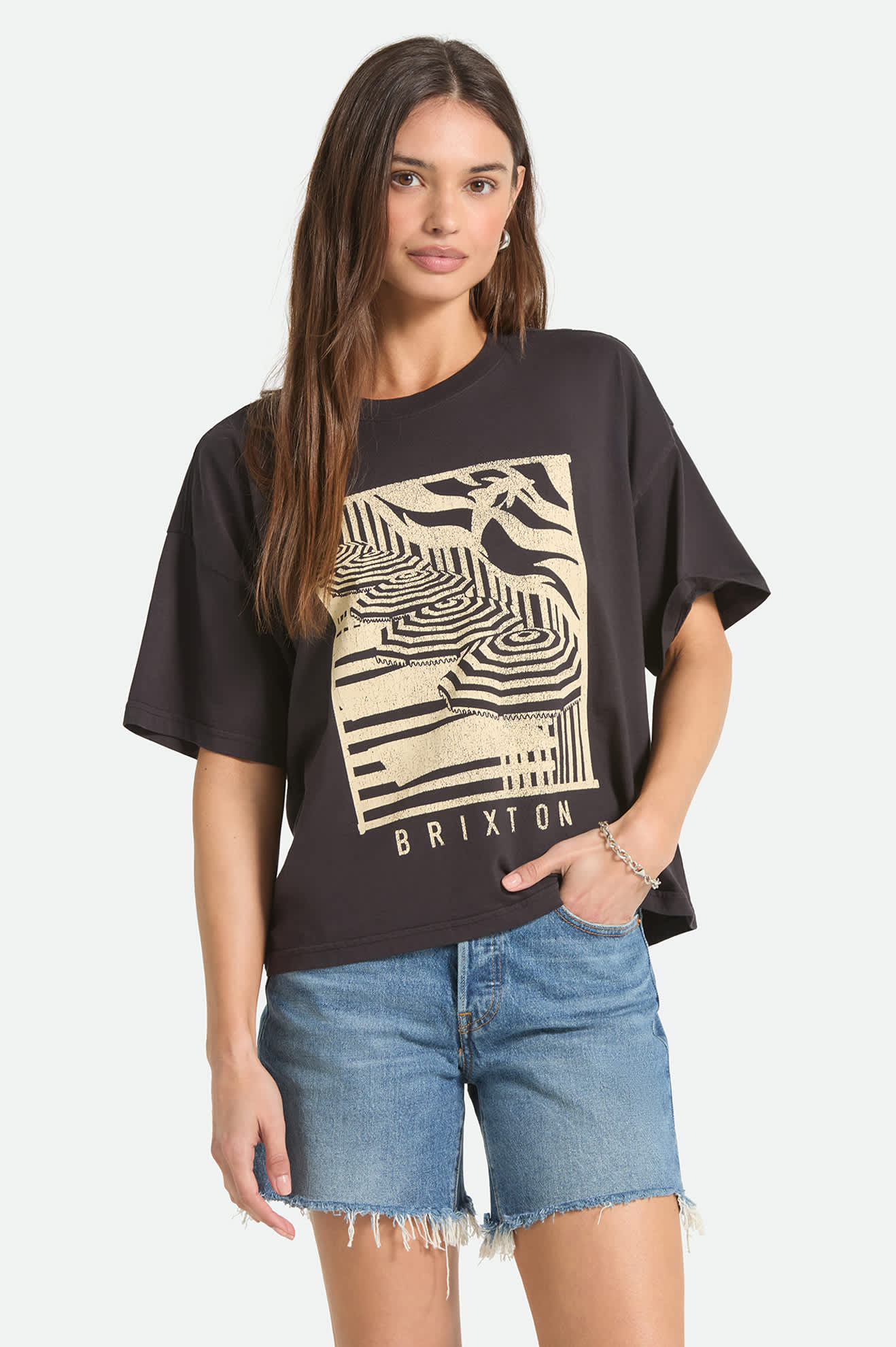 Image of Poolside Boxy Crew T-Shirt - Washed Black