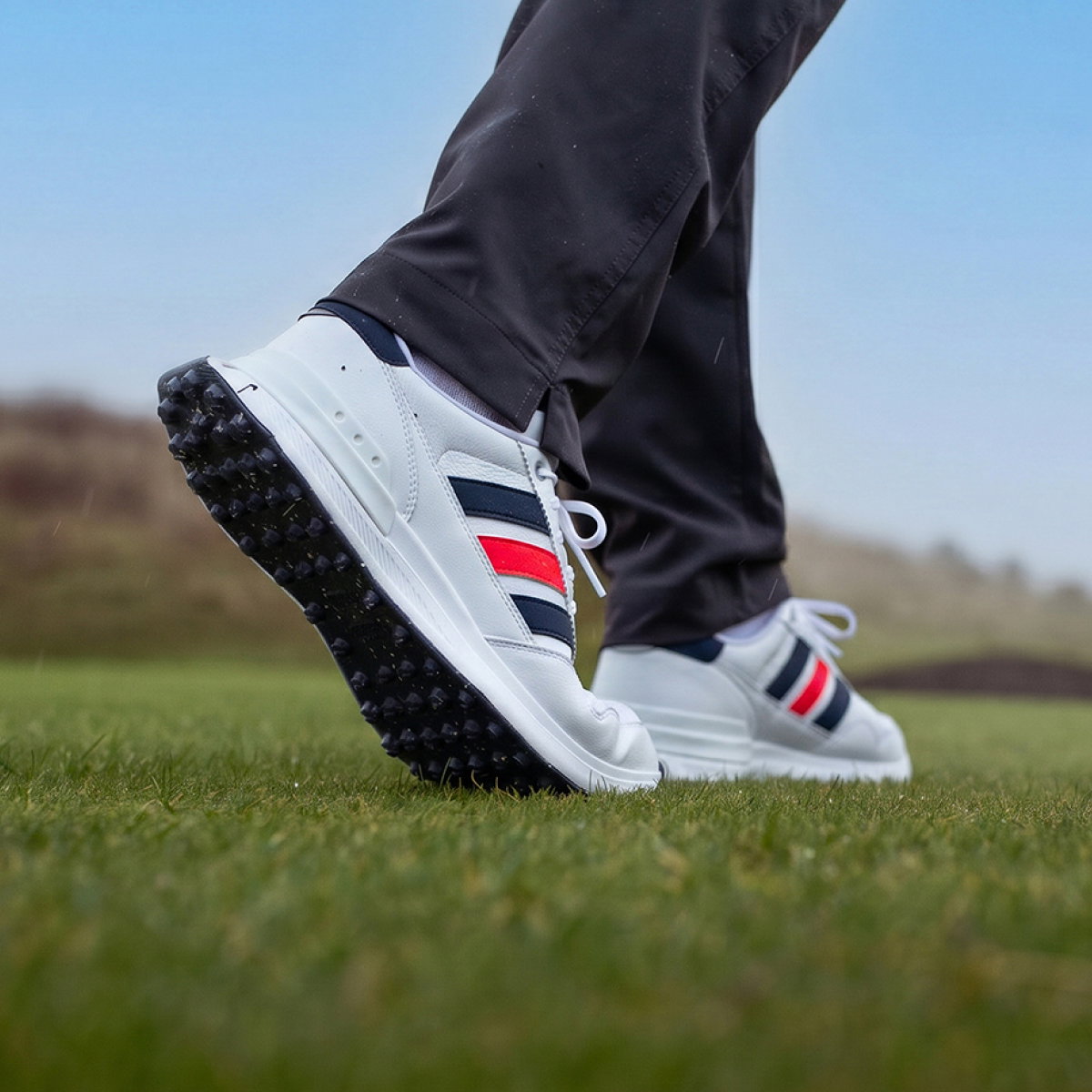 Golfer's shoe during a golf shot