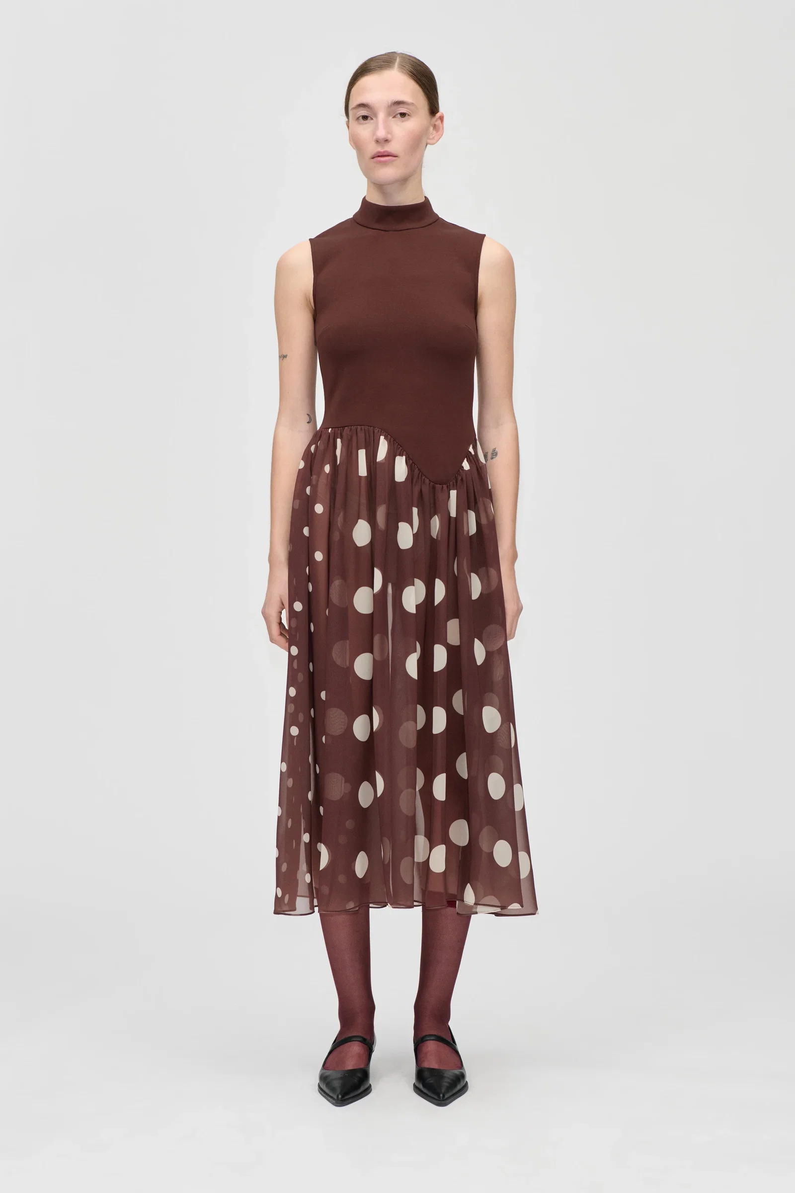 Image of Asymmetrical Draped Dress - Artist Blurry Dots