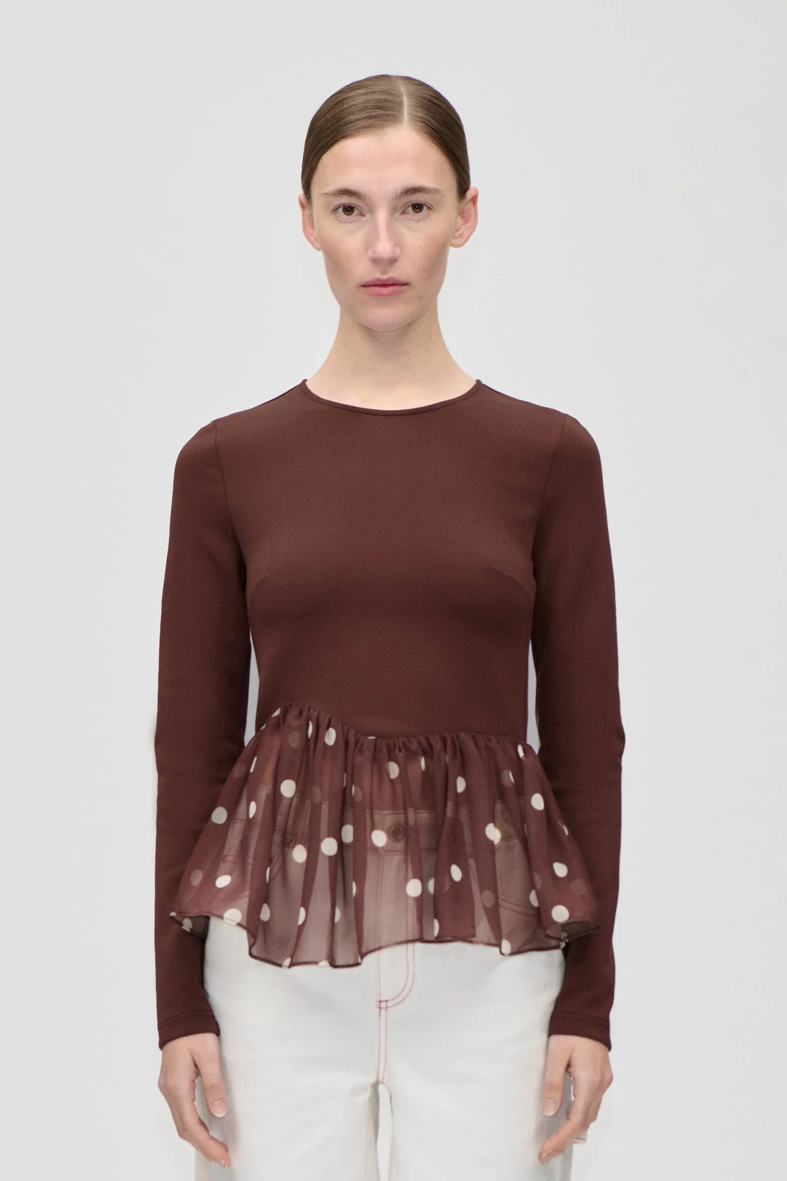 Image of Asymmetrical Draped Top - Artist Blurry Dots
