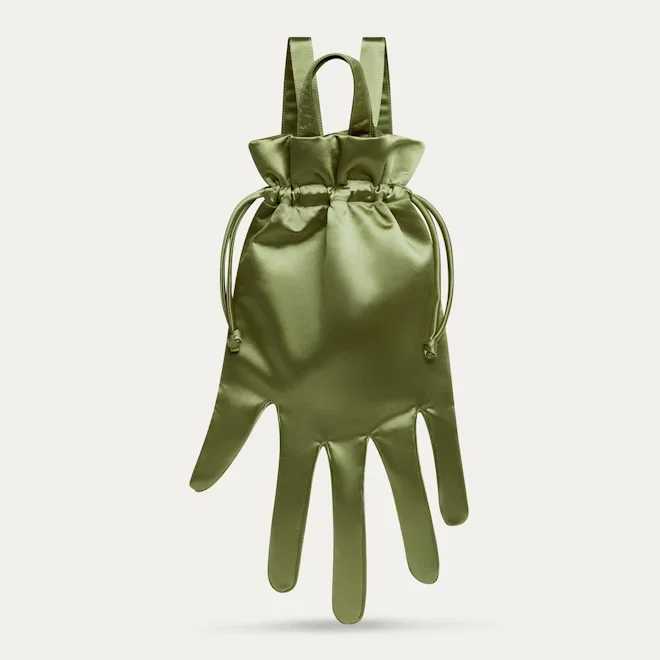KHAKI SATIN HAND BACKPACK