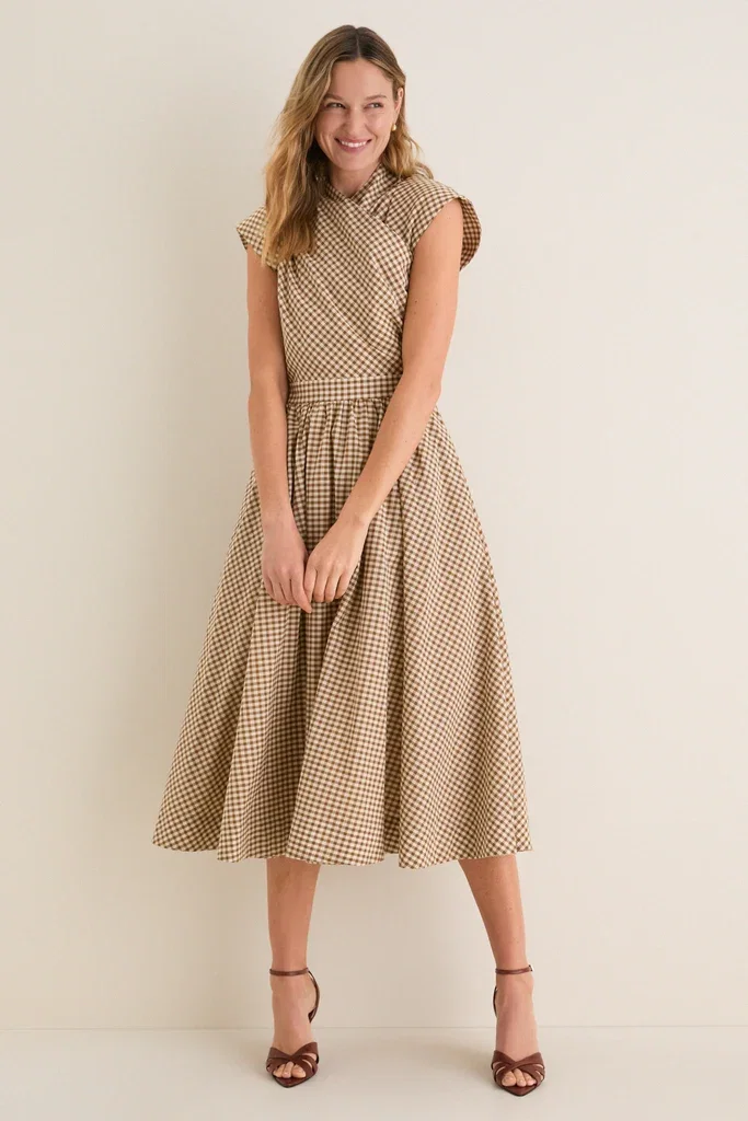 Image of Mocha Gingham Dame Dress