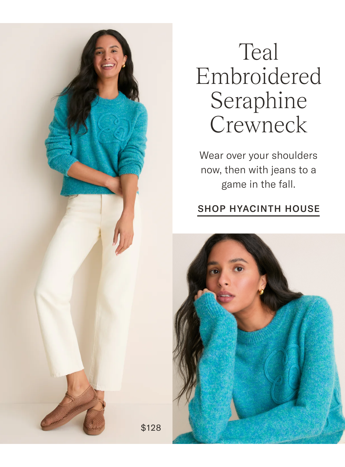 Teal Embroidered Seraphine Crewneck