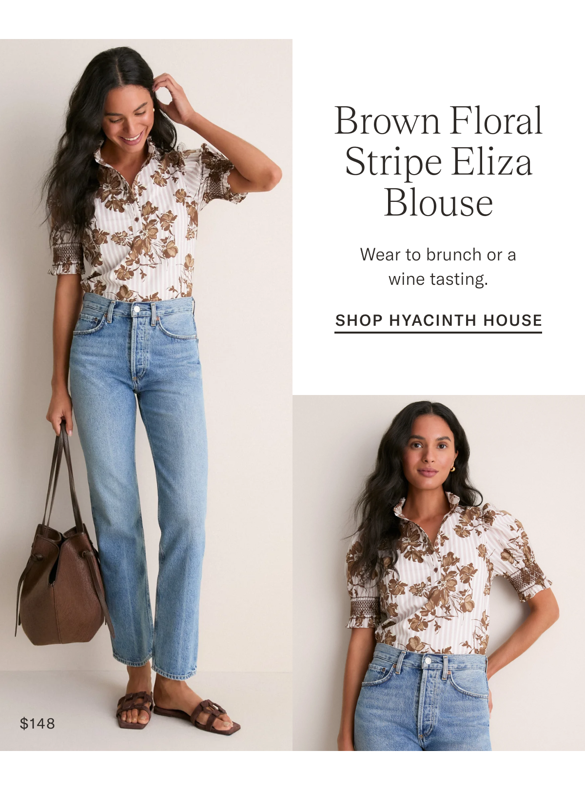 Brown Floral Stripe Eliza Blouse