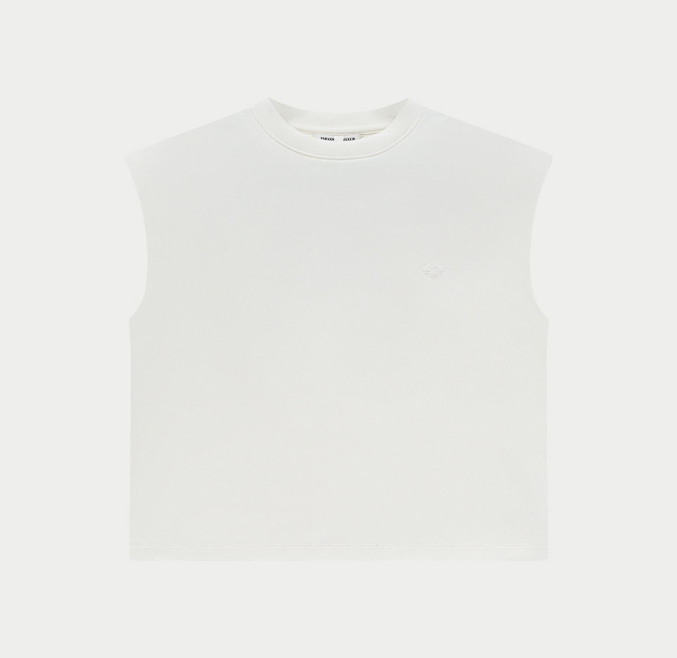 SLEEVELESS SHOULDER PAD T-SHIRT