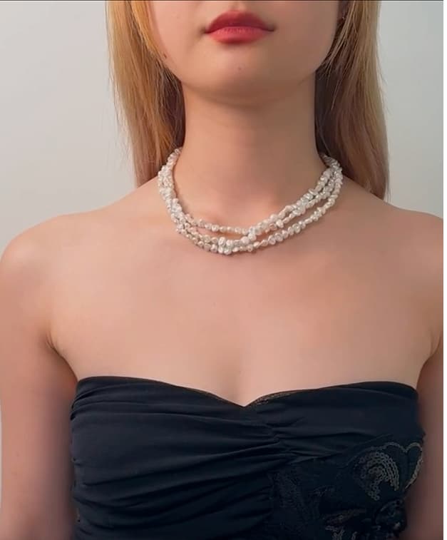 Small Baroque Pearl Triple Strand Necklace [Experiment]