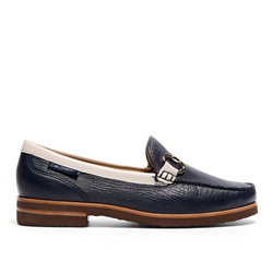 Aubrigo Off White-Navy Leather Snaffle Loafers