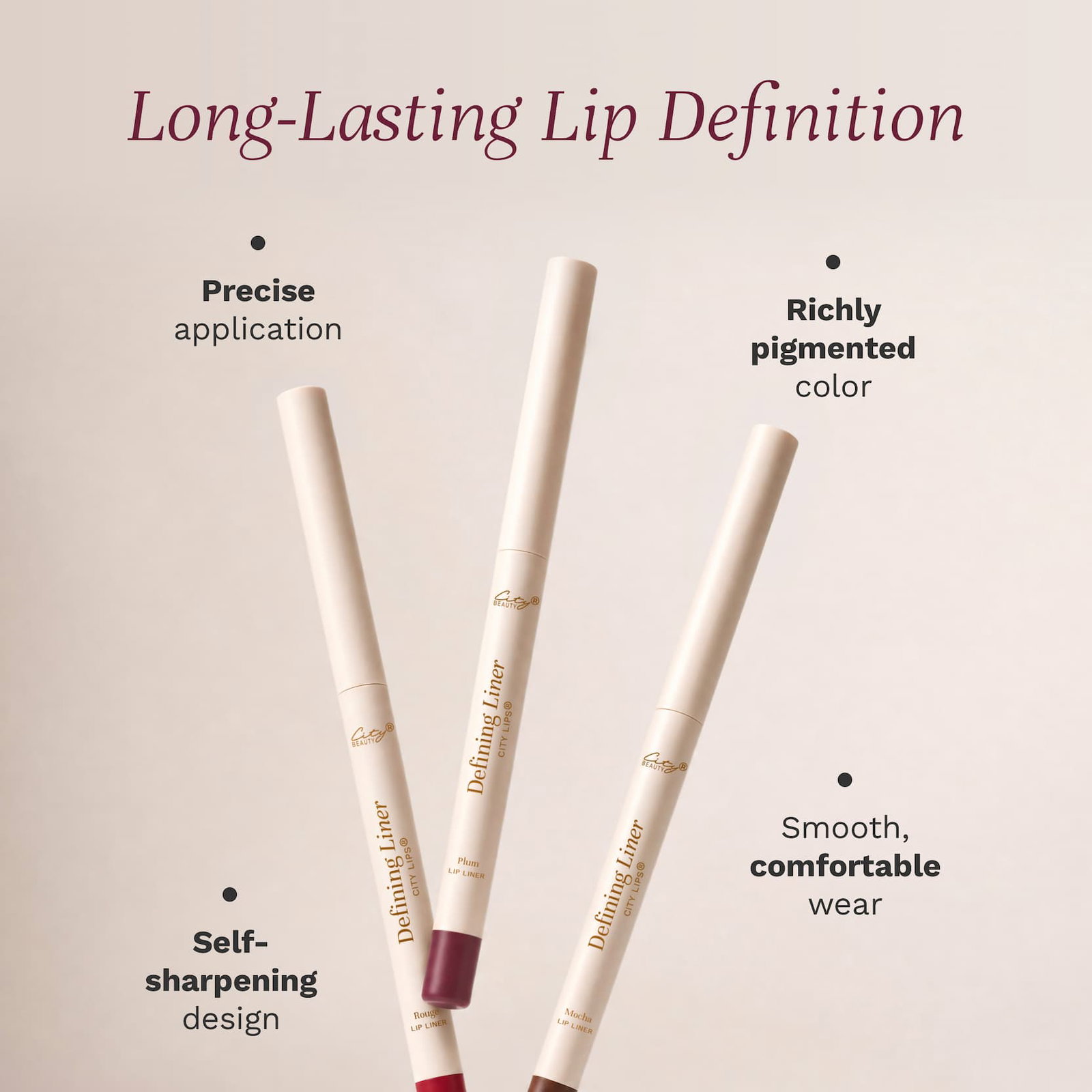 Don't miss a long-lasting City Lips® Defining Liner in these three new colors! Get this richly pigmented color today. 