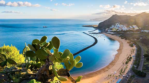 Blick auf Santa Cruz de Tenerife mit Strand und Häusern.
