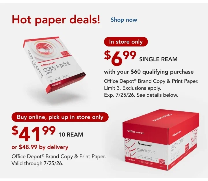in store and online paper deals