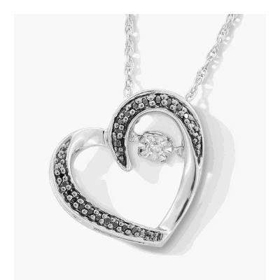 Heart pendant with diamonds and black stones.