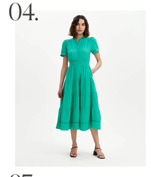 Natalia Green Cotton Gauze Tiered Midi Dress