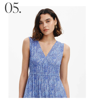 Stacey Blue Paisley Sleeveless Tiered Midi Dress