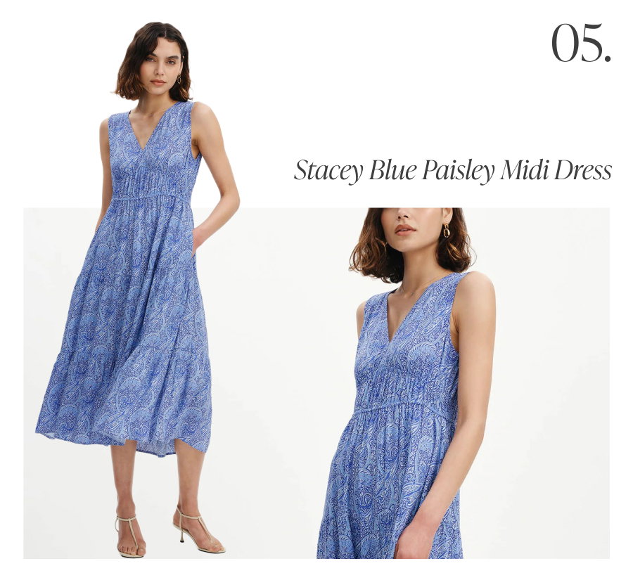 Stacey Blue Paisley Sleeveless Tiered Midi Dress