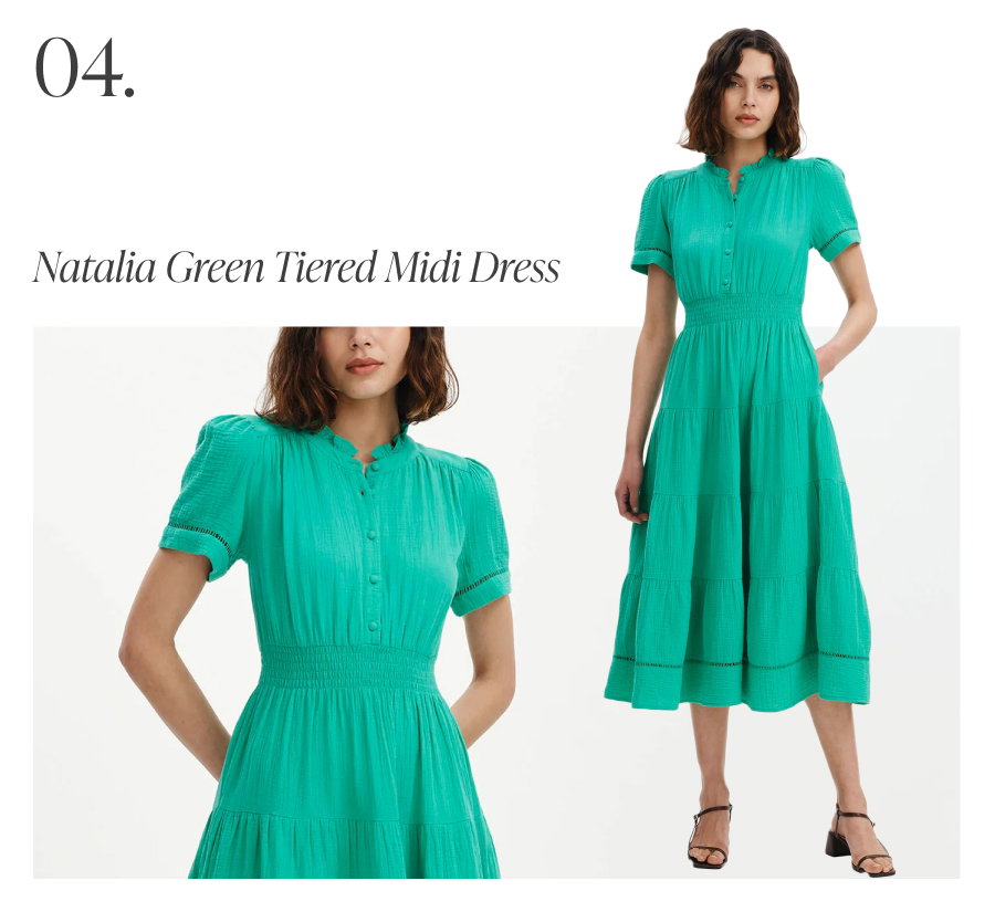 Natalia Green Cotton Gauze Tiered Midi Dress