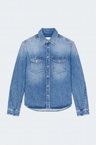 LEATHER PATCH DENIM SHIRT