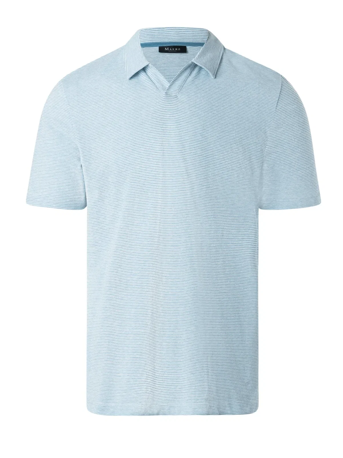 Leichtes Piqué-Poloshirt mit feinem Ringelstreifen und Leinenanteil