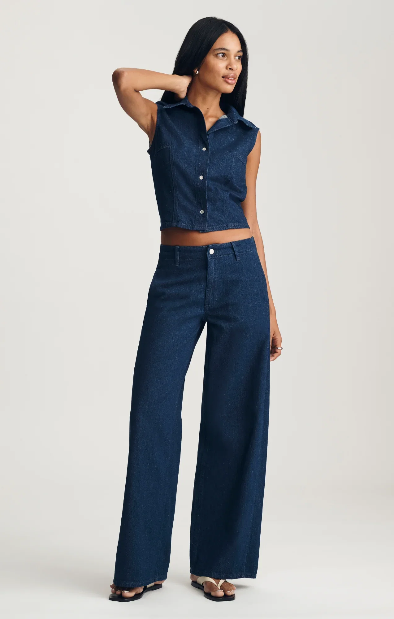 Image of SIENA CHINO WIDE LEG IN DARK LINEN DENIM