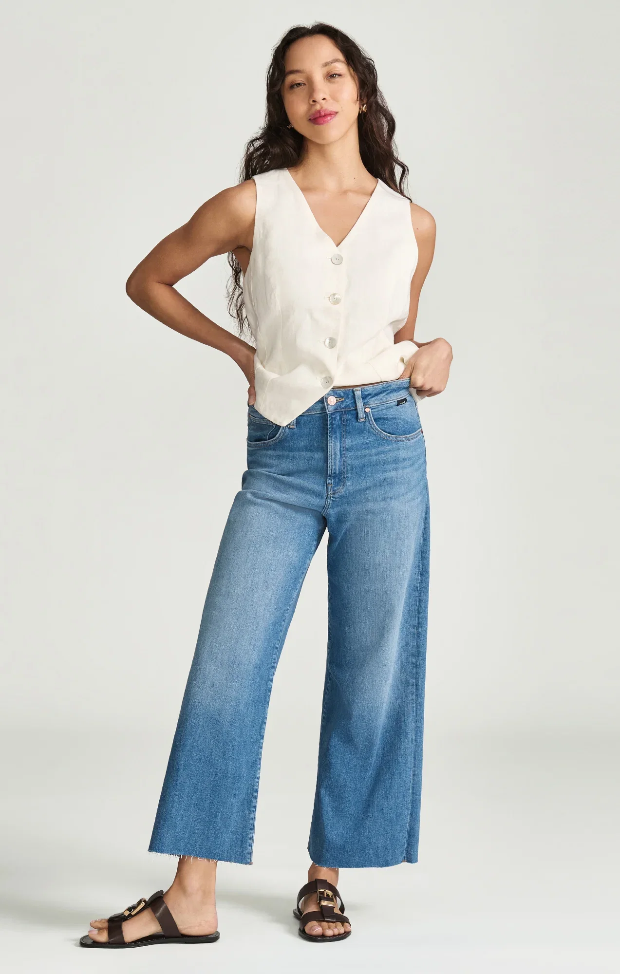 Image of PALOMA CROPPED WIDE LEG IN MID BRUSHED FLEX BLUE