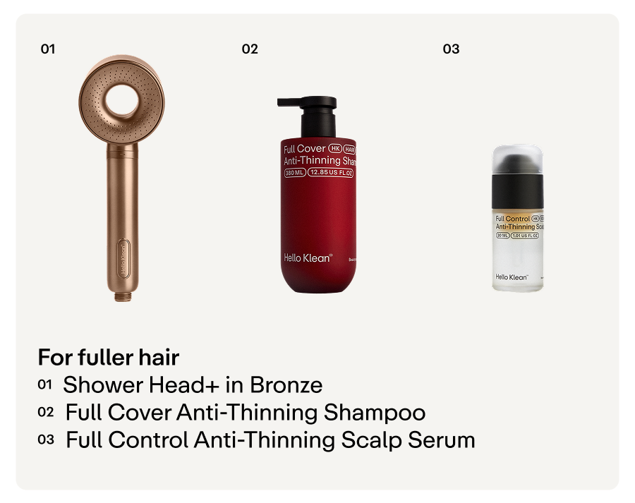 For fuller hair - Shower Head+, Full Cover Anti-Thinning Shampoo, Full Control Anti-Thinning Serum
