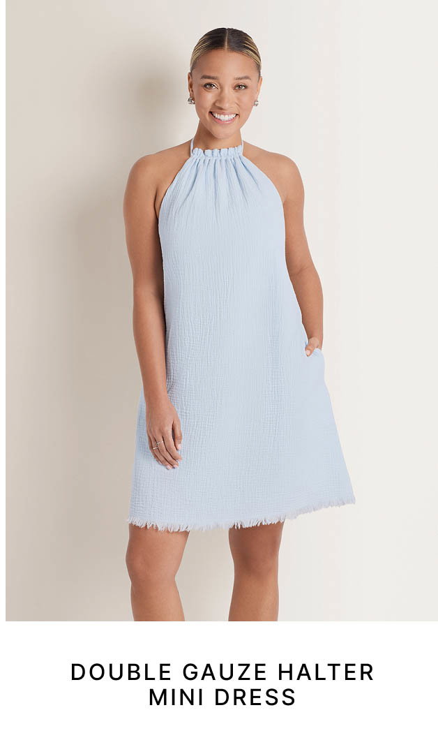 Double Gauze Halter Mini Dress