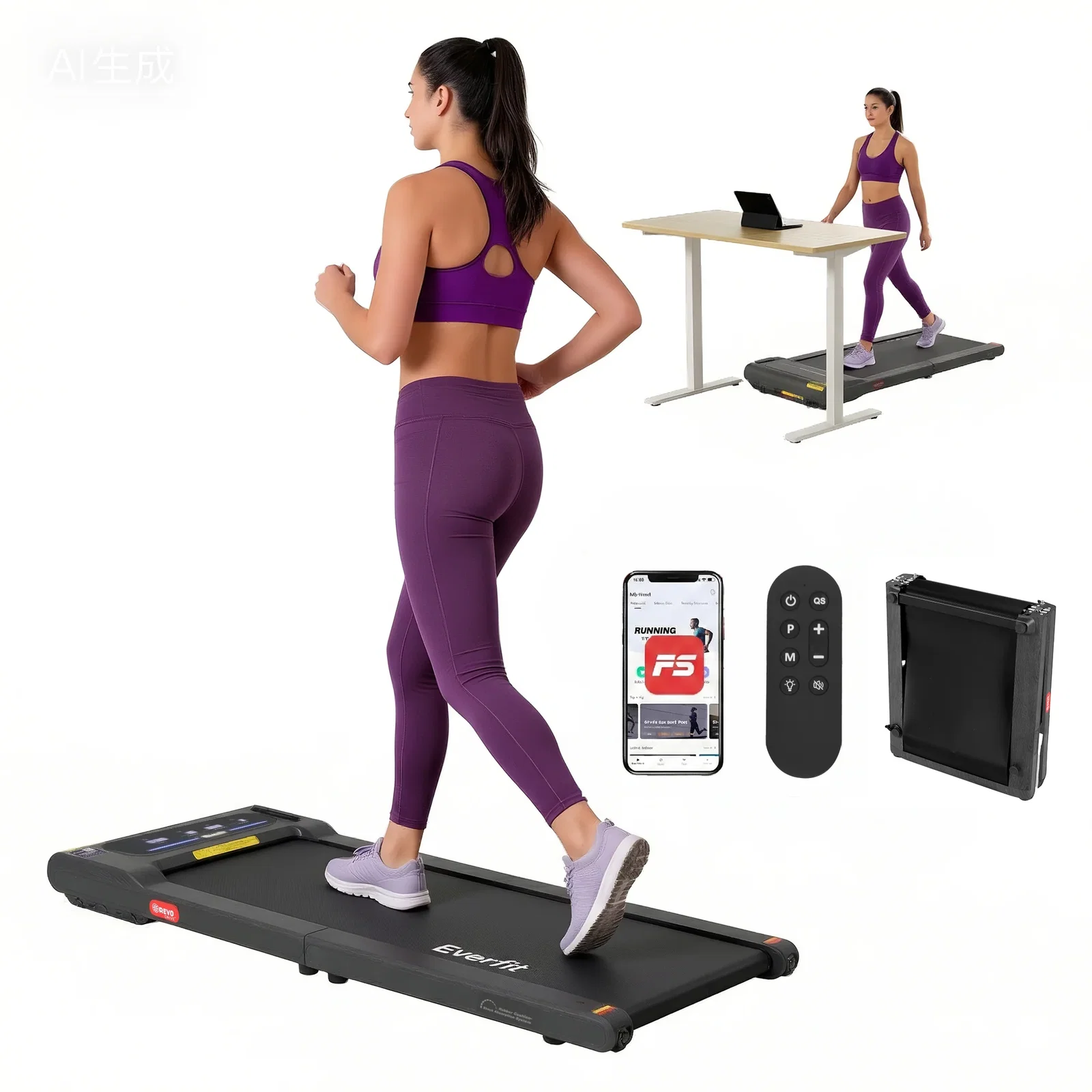Walking Pad Treadmill 2 in 1 Foldable Under Desk for Home Gym With 38cm Belt With APP
