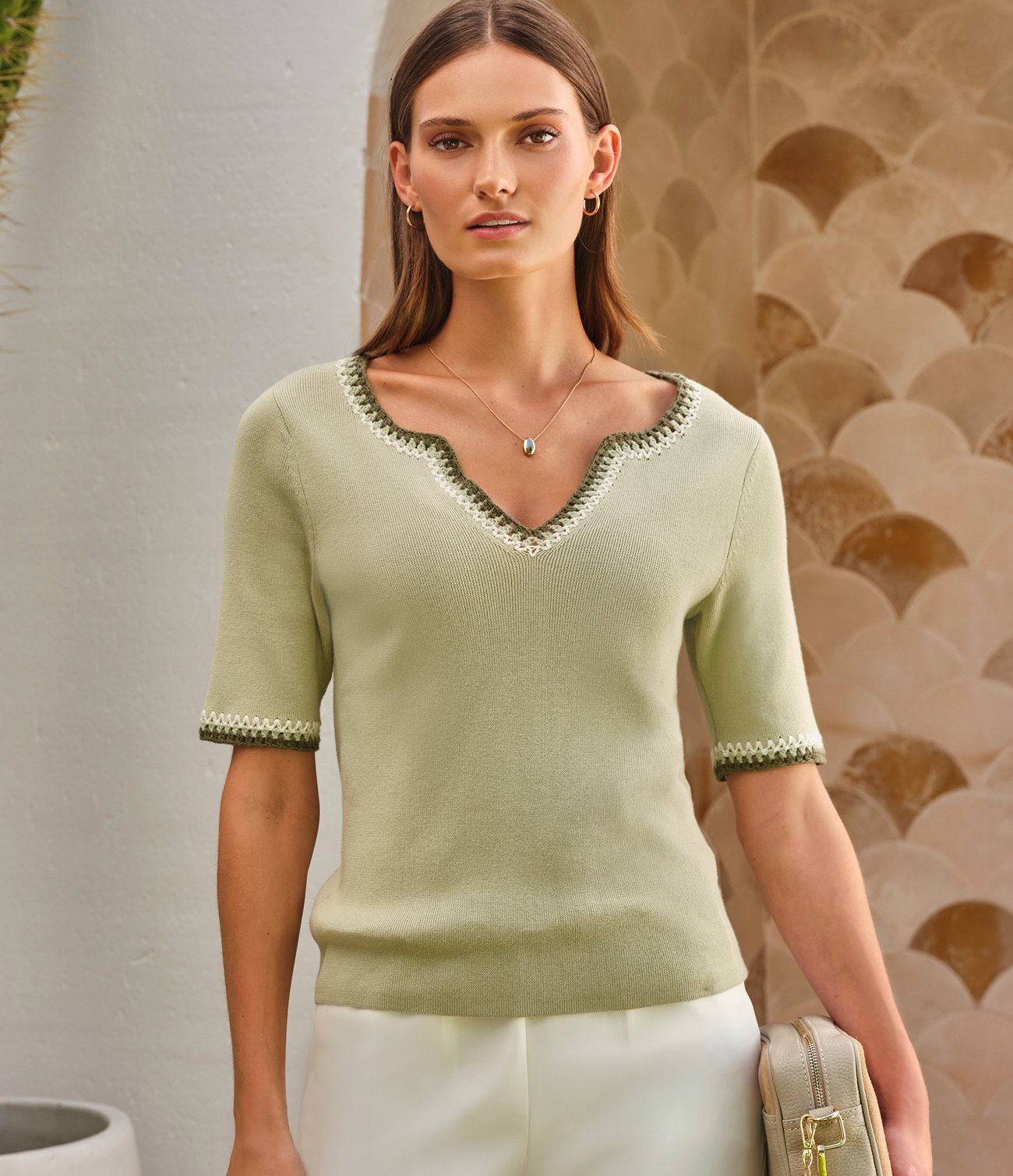 Notch Neck Crochet Top