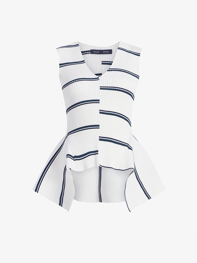 Eugenie Top in Rib Knit in White Multi