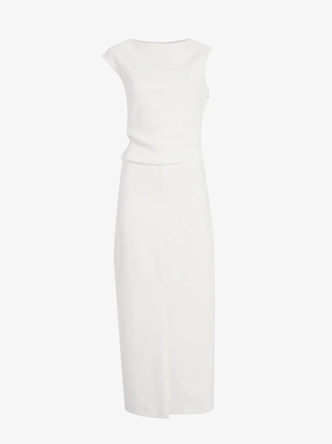 Damea Dress in Matte Double Crepe in Ivory