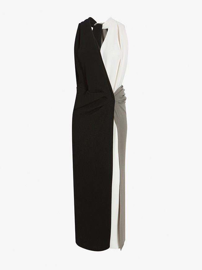 Elsa Dress in Matte Double Crepe in Black Multi