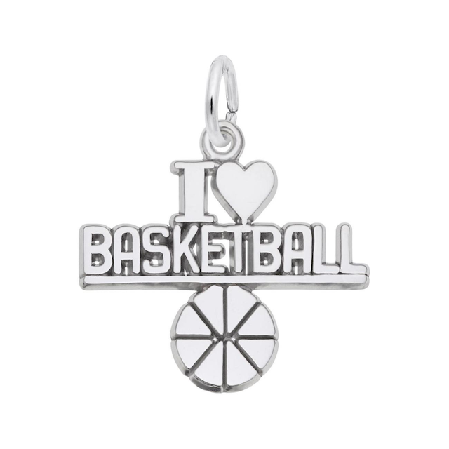 Sterling Silver I Love Basketball Flat Charm