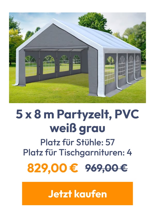 5 x 8 m Partyzelt, PVC weiß grau | Platz für Stühle: 57 Platz für Tischgarnituren: 4 | 829,00 € | 9…