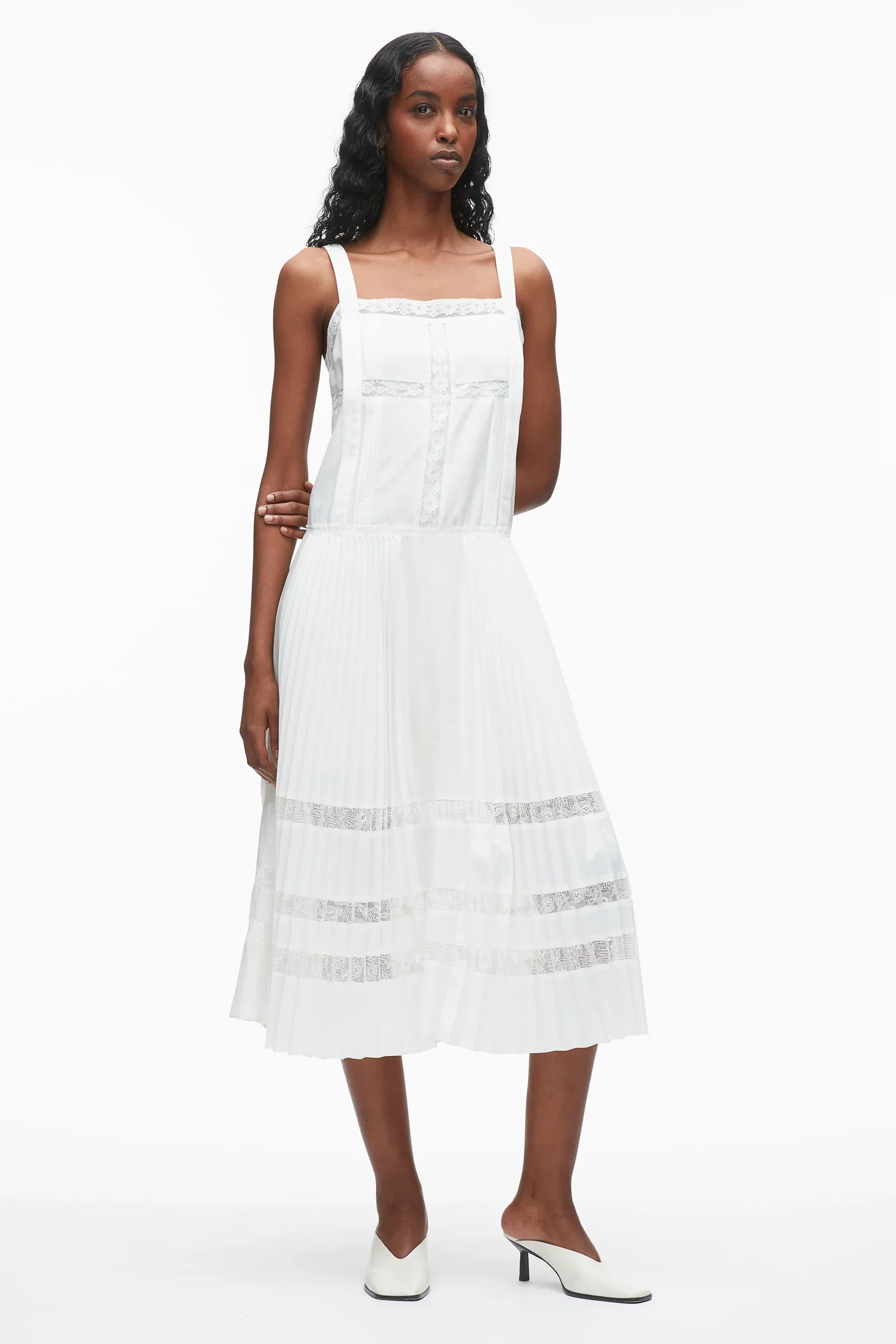 Image of Pleated Tank Dress With Lace Insert