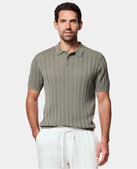 Dark Sage Premium Pointelle Stripe Polo Shirt