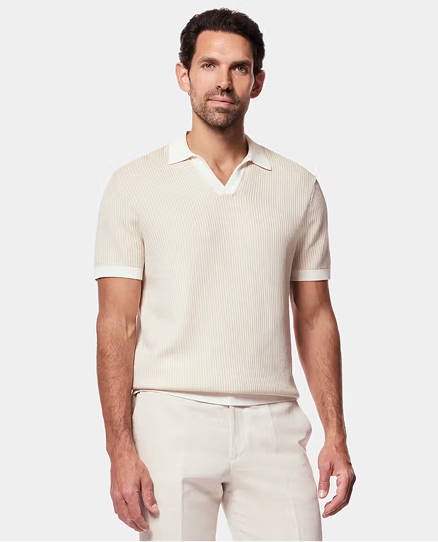 Sand & White Premium Rib Knitted Polo Shirt
