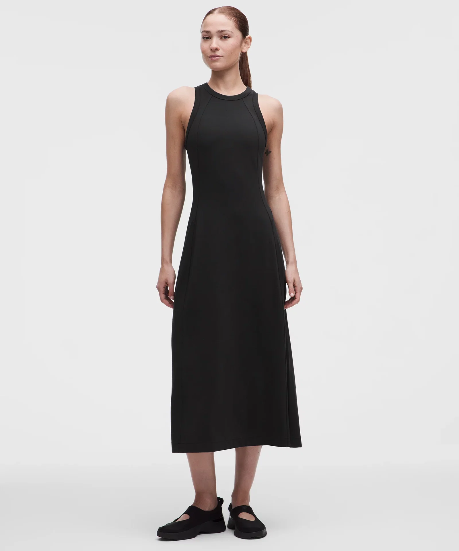 Tech Ribbed Fit-and-Flare Midi Dress