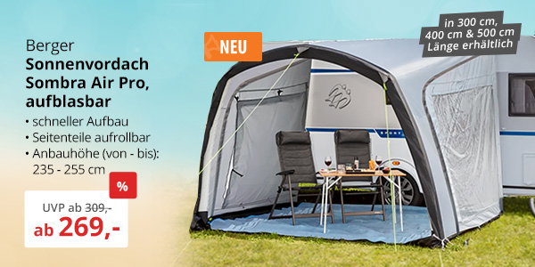 Berger Sombra Air Pro 3M Aufblasbares Sonnenvordach für Wohnwagen, Anbauhöhe 235 - 255 cm