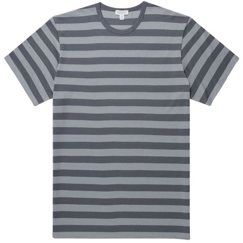 Sunspel Classic Stripe T-Shirt - Stone Blue