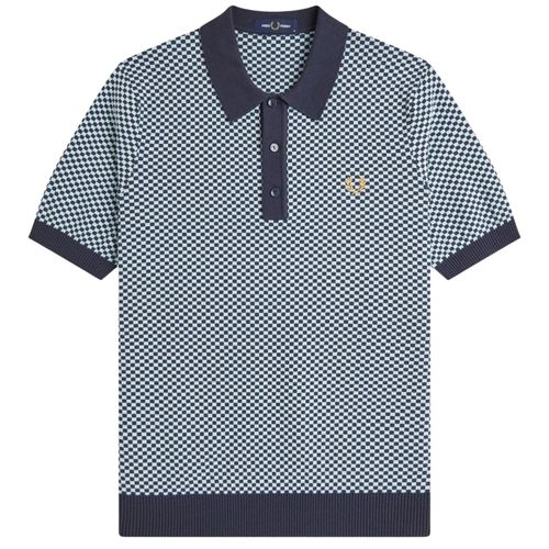Fred Perry Chequerboard Knitted Shirt - Dark Airforce