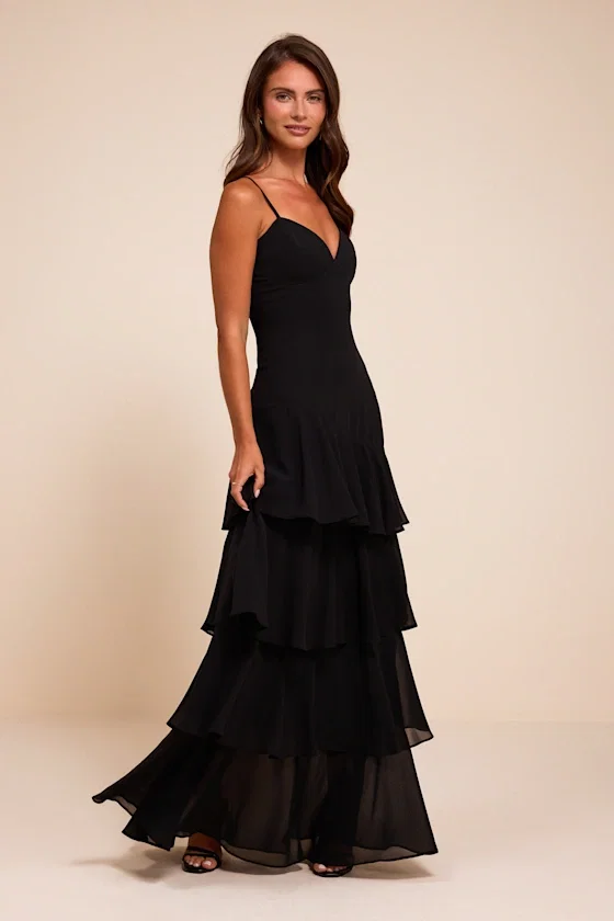 Image of Amaria Black Tiered Maxi Dress
